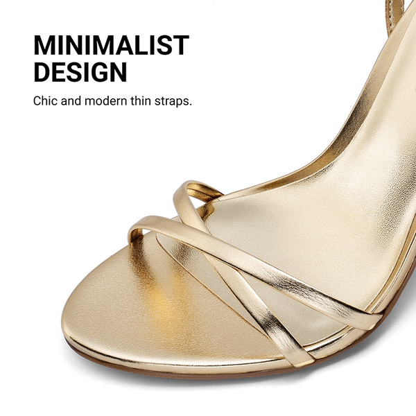 Women's Minimalist Stiletto Heels with Ankle Strap - LIGHT GOLD - 5