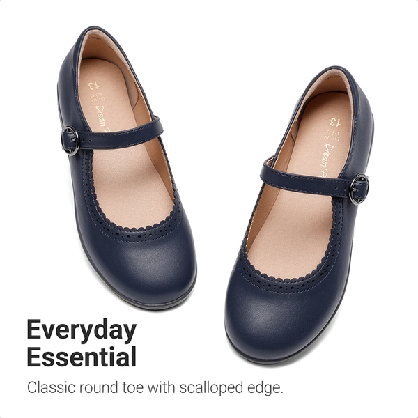 Girls' Mary Jane Flower Edge Dress Shoes - NAVY - 2