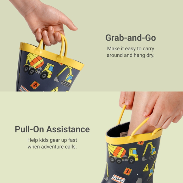Kids' Low-ordor Natural Rubber Rain Boots - YELLOW/VEHICLES - 5