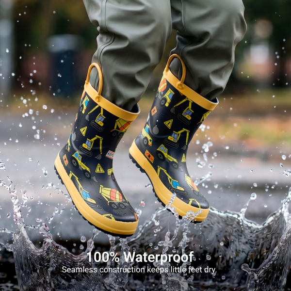 Kids' Low-ordor Natural Rubber Rain Boots - YELLOW/VEHICLES - 2