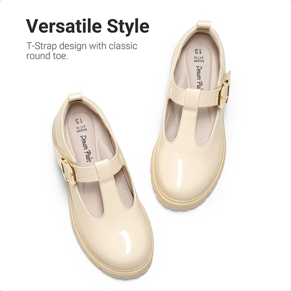Girls' Mary Jane T-Strap Dress Shoes with Arch Support - BEIGE - 4