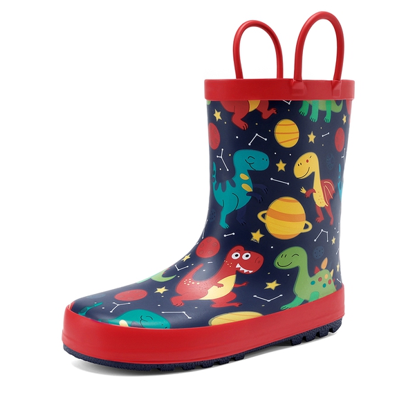 Kids' Low-ordor Natural Rubber Rain Boots - RED/DINOSAUR -  0
