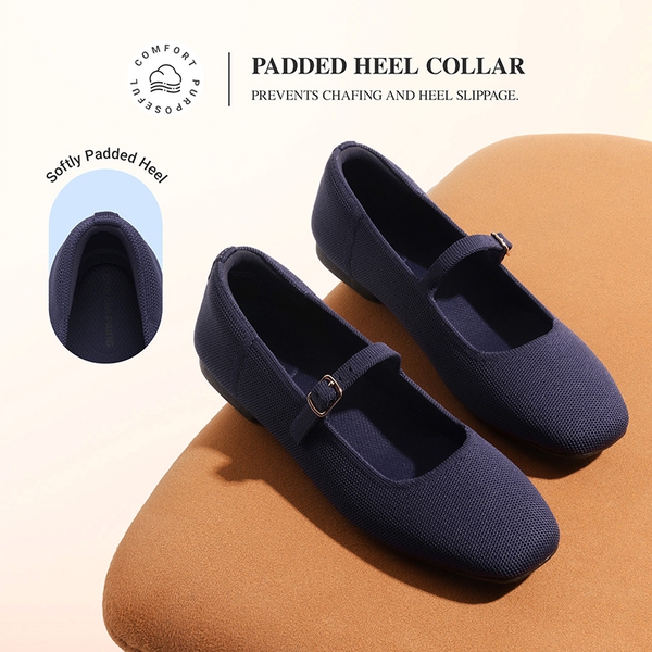 Ascenelle Women's Mary Jane Flats with Buckle Strap Knit Edition - NAVY - 6