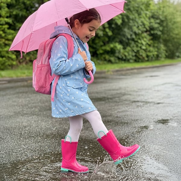 Kids' Easy-on Waterproof Rain Boots - HOT PINK - 1