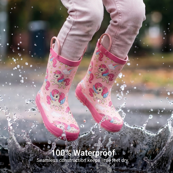 Kids' Low-ordor Natural Rubber Rain Boots - PINK/UNICORNS - 2