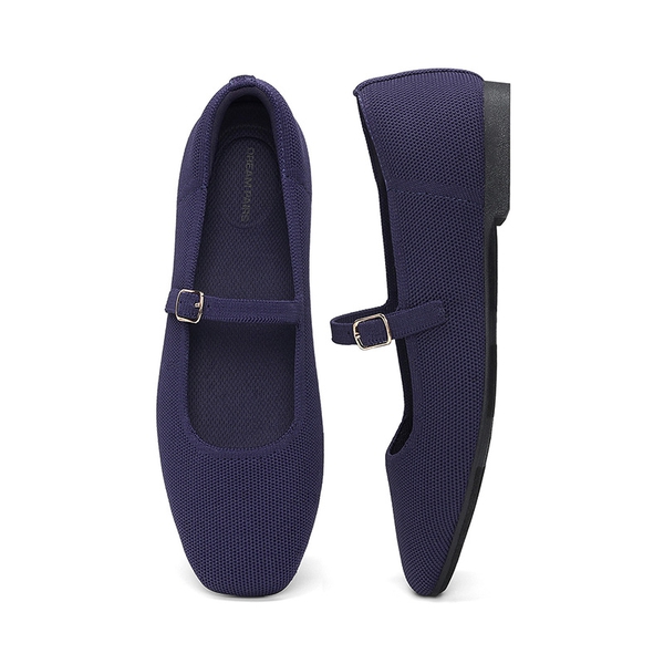 Ascenelle Women's Mary Jane Flats with Buckle Strap Knit Edition - NAVY -  0