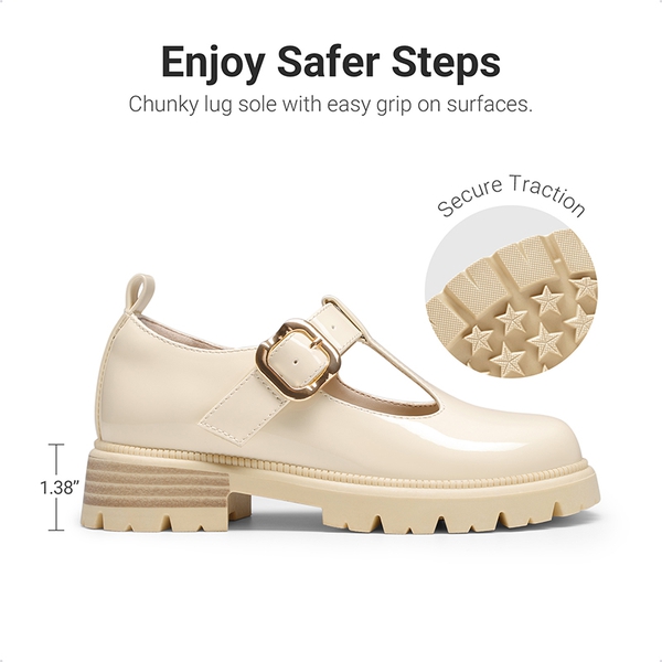 Girls' Mary Jane T-Strap Dress Shoes with Arch Support - BEIGE - 2