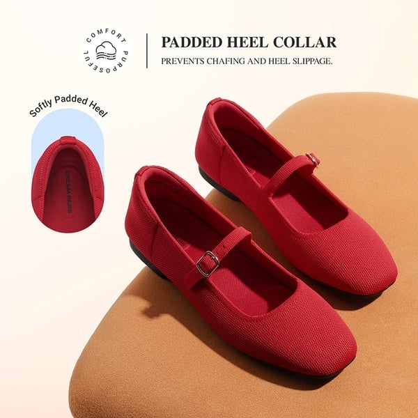 Ascenelle Women's Mary Jane Flats with Buckle Strap Knit Edition - RED - 6