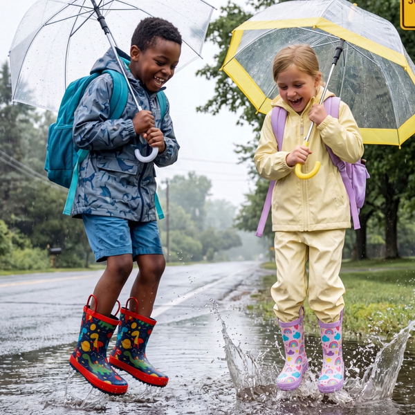 Kids' Low-ordor Natural Rubber Rain Boots - RED/DINOSAUR - 1