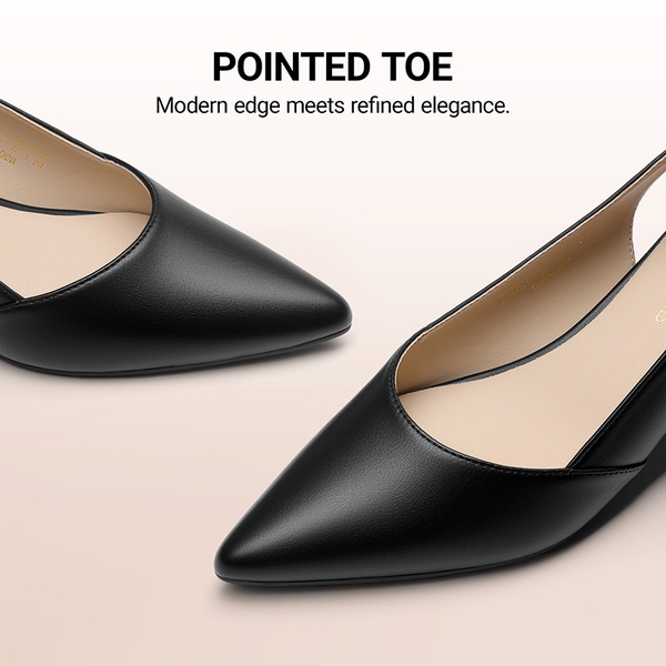 Women's Pointed Toe Slingback Block Heel Pumps - BLACK-PU - 5