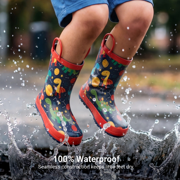 Kids' Low-ordor Natural Rubber Rain Boots - RED/DINOSAUR - 2
