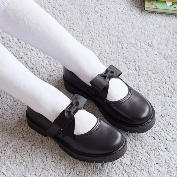 Girls' Mary Jane Bowknot Shoes with Hook-And-Loop Strap - BLACK - 2