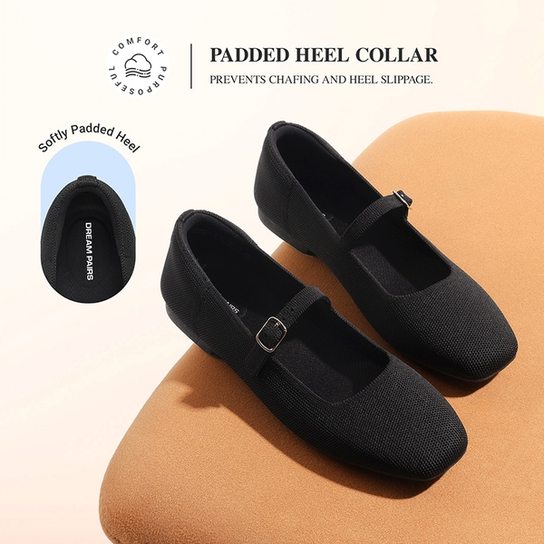 Ascenelle Women's Mary Jane Flats with Buckle Strap Knit Edition - BLACK - 6