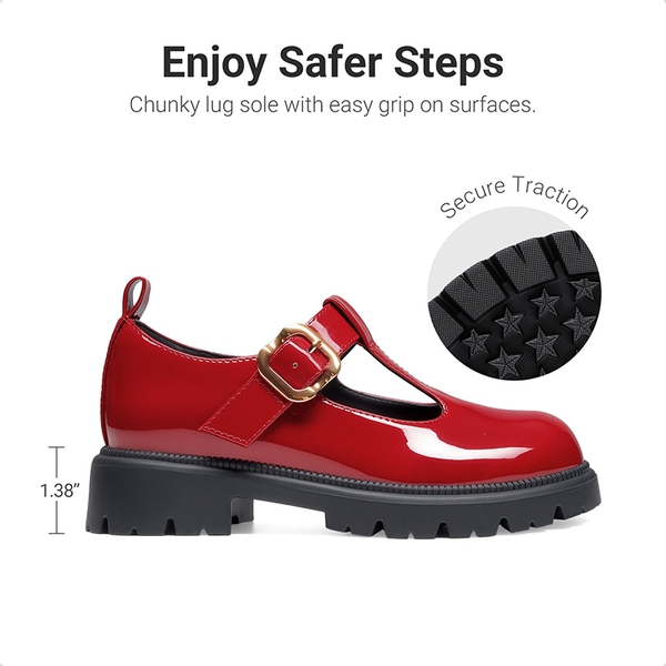Girls' Mary Jane T-Strap Dress Shoes with Arch Support - RED - 2