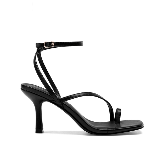 Women's Square-Toe Thong Kitten Heel Sandals - BLACK - 3