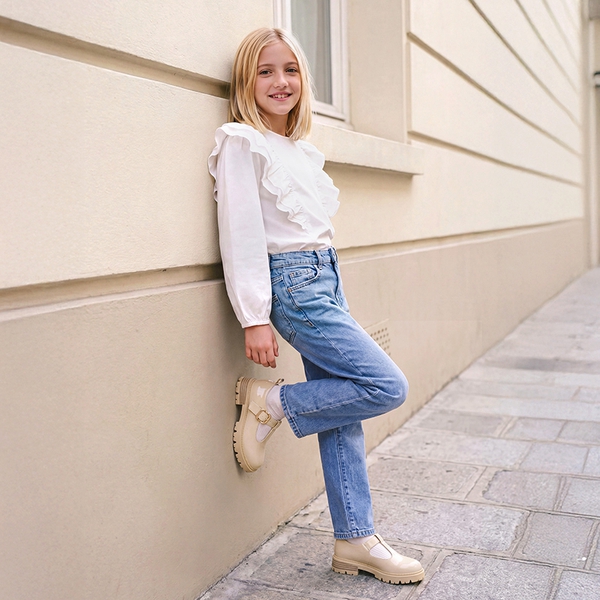 Girls' Mary Jane T-Strap Dress Shoes with Arch Support - BEIGE - 1