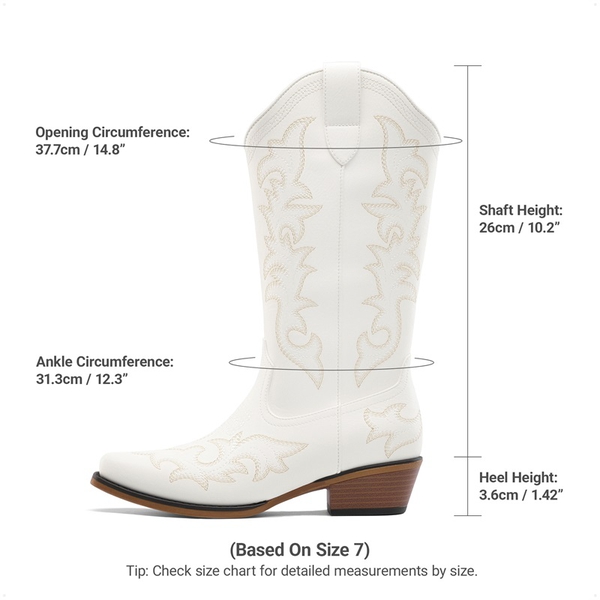 Women's Western Style Embroidered Cowboy Boots - WHITE - 3