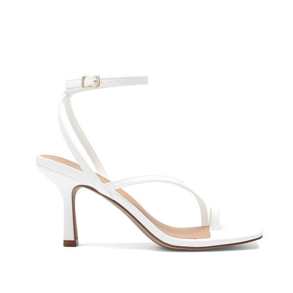 Women's Square-Toe Thong Kitten Heel Sandals - WHITE - 3