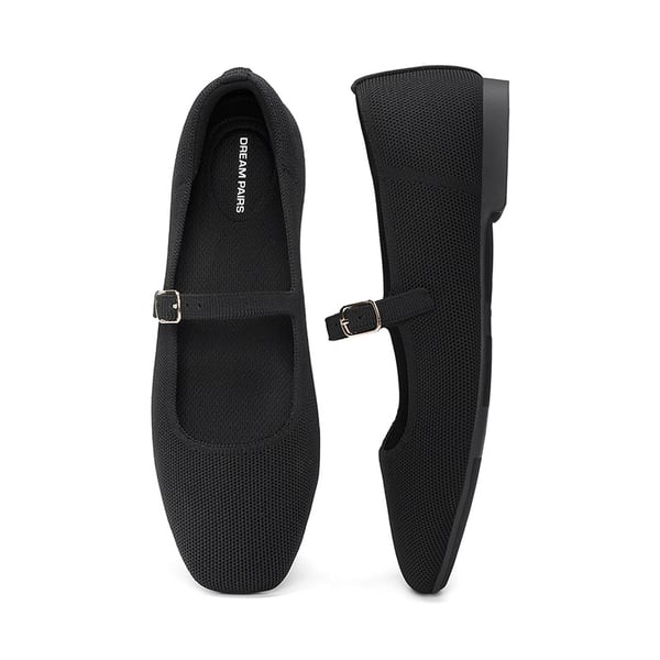 Ascenelle Women's Mary Jane Flats with Buckle Strap Knit Edition - BLACK -  0