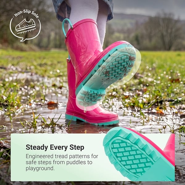 Kids' Easy-on Waterproof Rain Boots - HOT PINK - 3