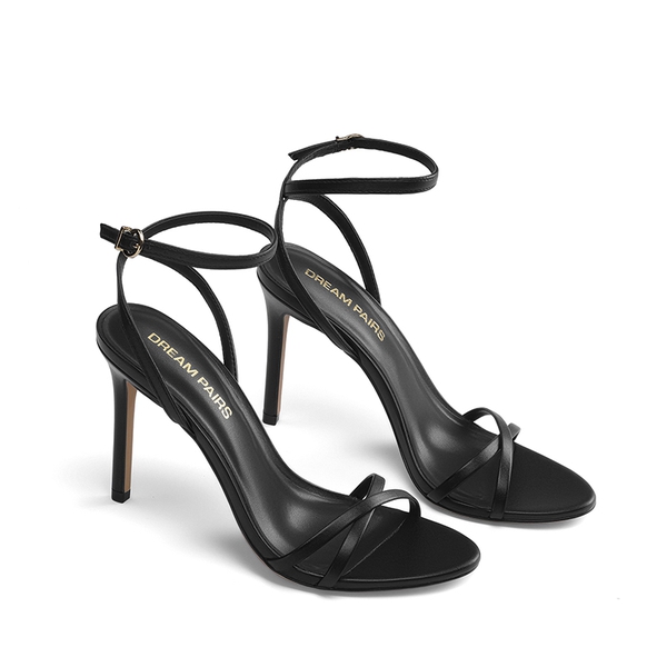 Women's Minimalist Stiletto Heels with Ankle Strap - BLACK - 4