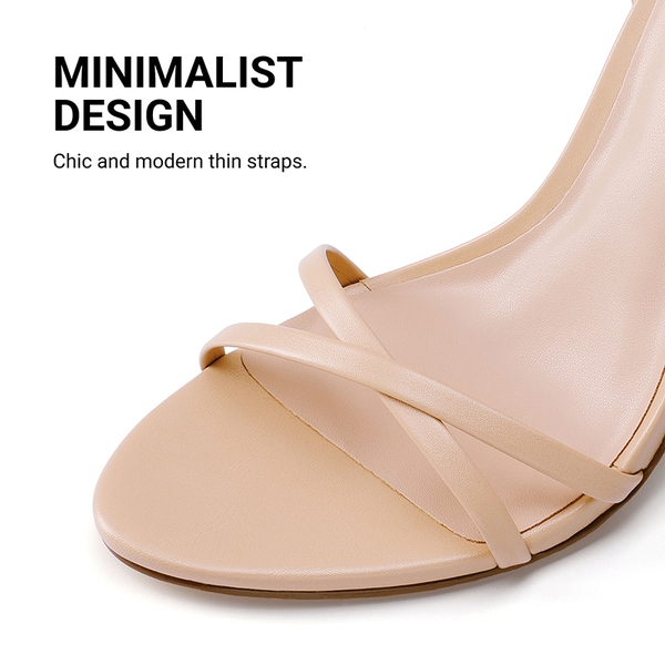 Women's Minimalist Stiletto Heels with Ankle Strap - NUDE - 5