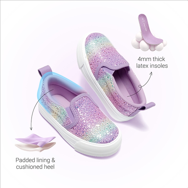 Girls' Glitter Slip-On Sneakers - PURPLE/RAINBOW - 5