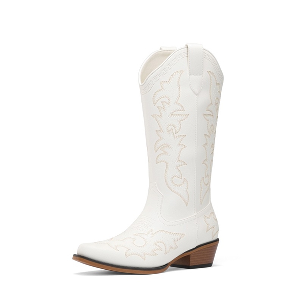 Women's Western Style Embroidered Cowboy Boots - WHITE -  0