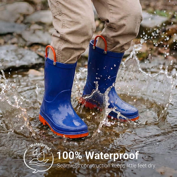 Kids' Easy-on Waterproof Rain Boots - BLUE - 2
