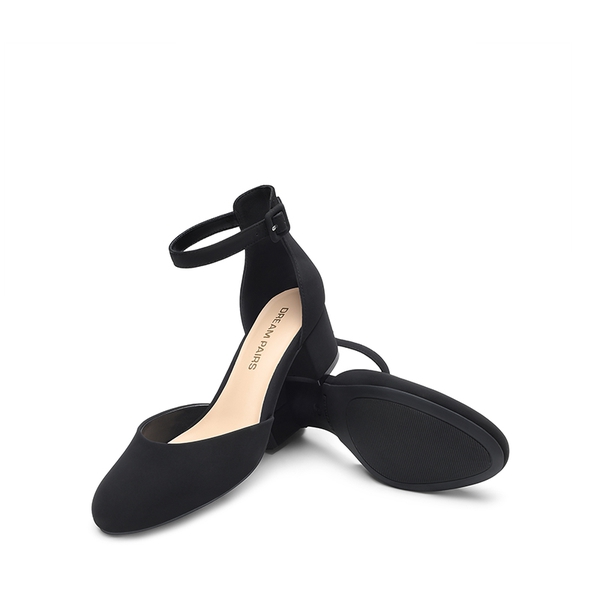 Women's Wide Fit D'Orsay Block Heel Pumps - BLACK-NUBUCK - 4