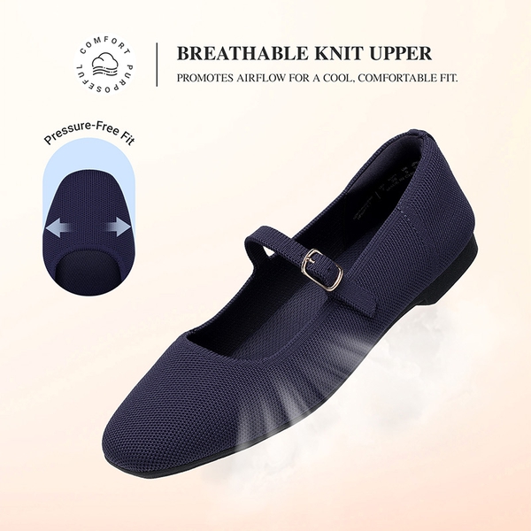 Ascenelle Women's Mary Jane Flats with Buckle Strap Knit Edition - NAVY - 3