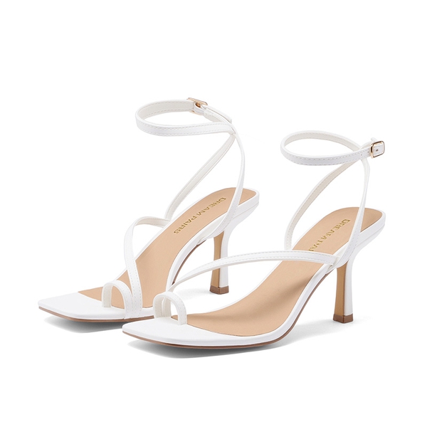 Women's Square-Toe Thong Kitten Heel Sandals - WHITE - 4