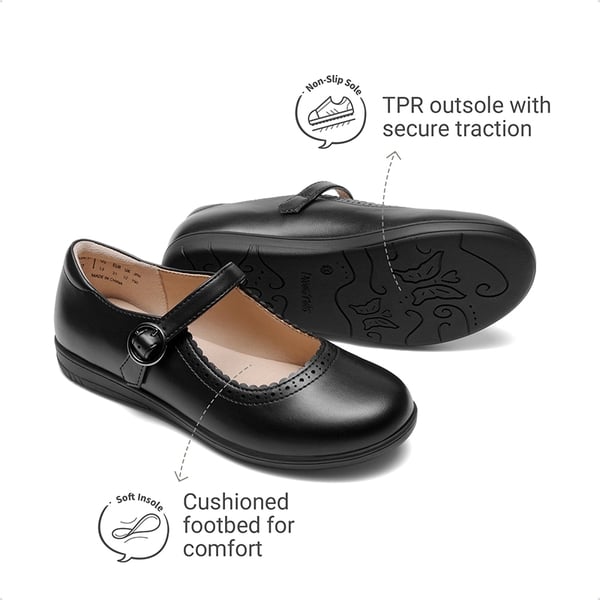 Girls' Mary Jane Flower Edge Dress Shoes - BLACK - 5