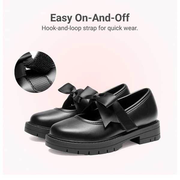Girls' Mary Jane Bowknot Shoes with Hook-And-Loop Strap - BLACK - 6