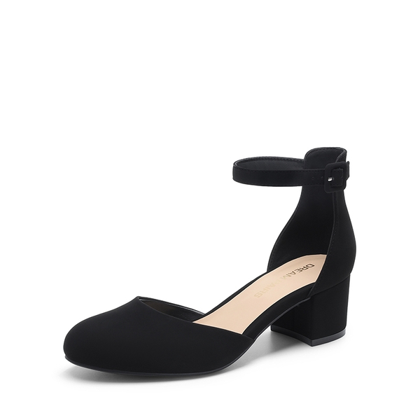 Women's Wide Fit D'Orsay Block Heel Pumps - BLACK-NUBUCK -  0