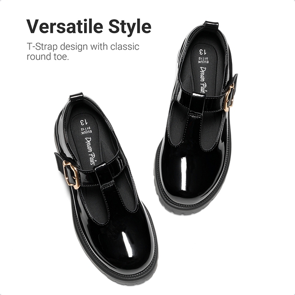 Girls' Mary Jane T-Strap Dress Shoes with Arch Support - BLACK - 4