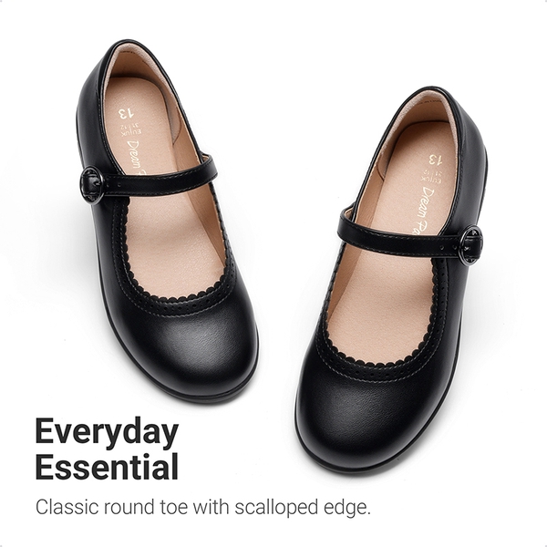 Girls' Mary Jane Flower Edge Dress Shoes - BLACK - 2