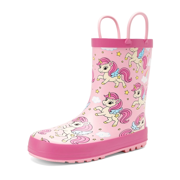Kids' Low-ordor Natural Rubber Rain Boots - PINK/UNICORNS -  0