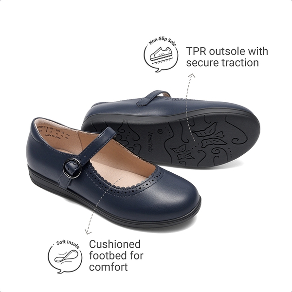 Girls' Mary Jane Flower Edge Dress Shoes - NAVY - 5