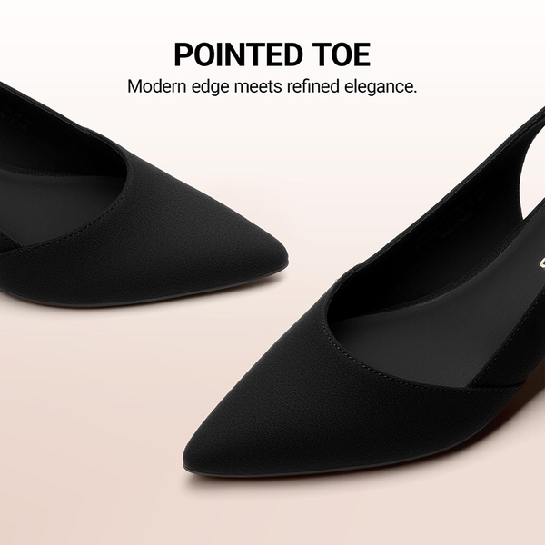 Women's Pointed Toe Slingback Block Heel Pumps - BLACK-SUEDE - 5