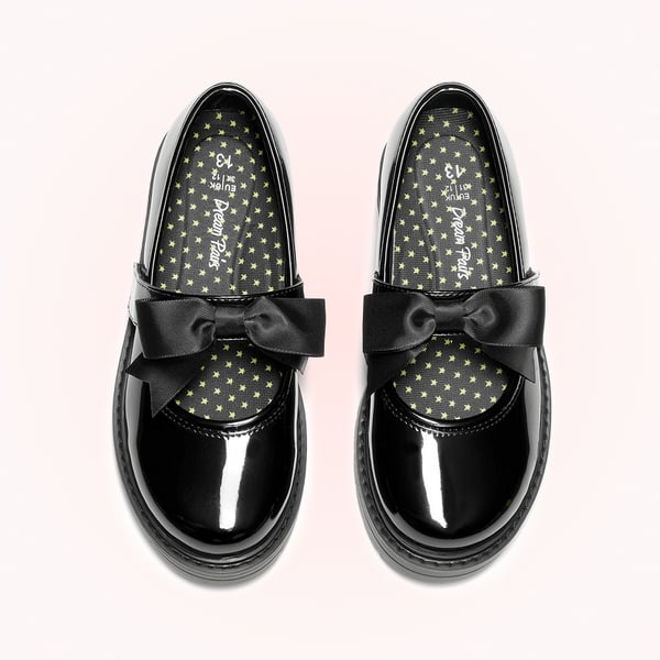 Girls' Mary Jane Bowknot Shoes with Hook-And-Loop Strap - ALL BLACK - 5