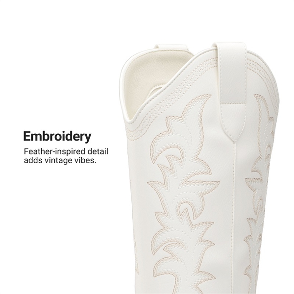 Women's Western Style Embroidered Cowboy Boots - WHITE - 5