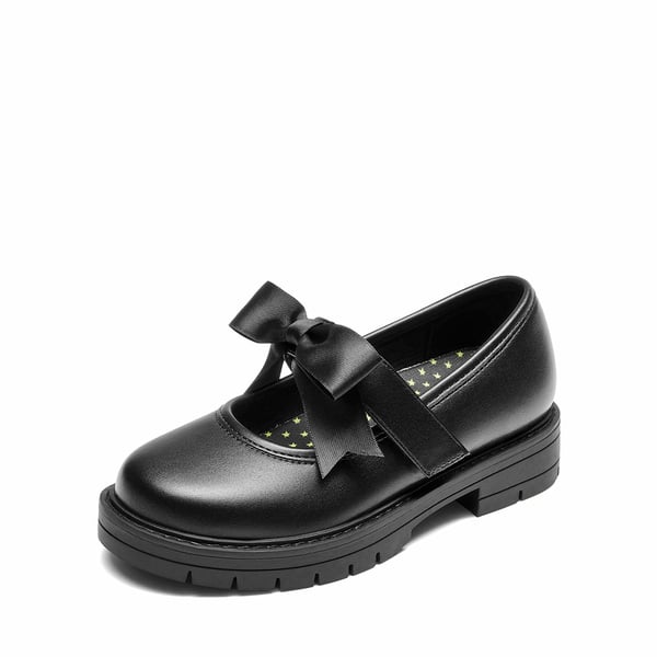 Girls' Mary Jane Bowknot Shoes with Hook-And-Loop Strap - BLACK -  0