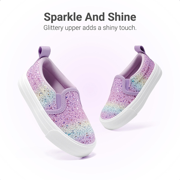 Girls' Glitter Slip-On Sneakers - PURPLE/RAINBOW - 2