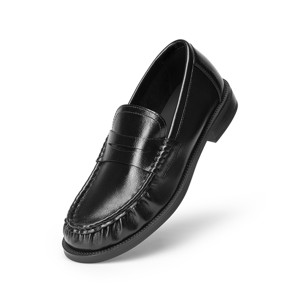 Women's Comfortable Penny Loafers with Pleated Detail - ALL BLACK -  0