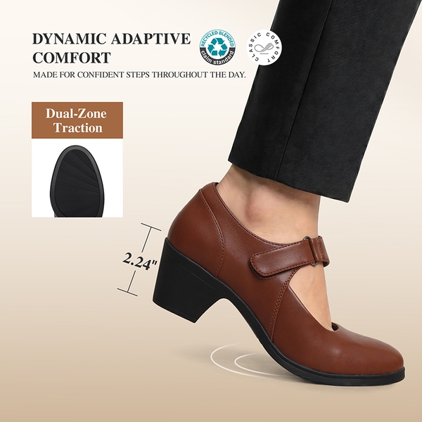 Ascenelle Women's Comfortable Mary Jane Heels - BROWN - 5