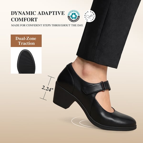 Ascenelle Women's Comfortable Mary Jane Heels - BLACK-PU - 5