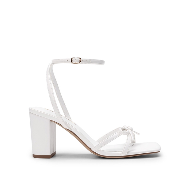 Women's Bow Detail Block Heel Sandals  - WHITE - 3
