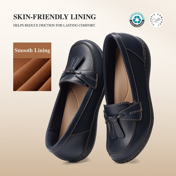 Ascenelle Women's Arch Support Slip-On Loafers - NAVY - 6