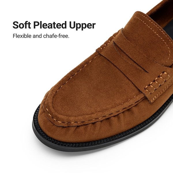 Women's Comfortable Penny Loafers with Pleated Detail - BROWN - 5